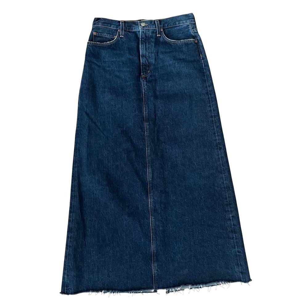 AGOLDE NWOT Hilla Denim Maxi Skirt Indigo Blue Raw Hem High Rise Size 27